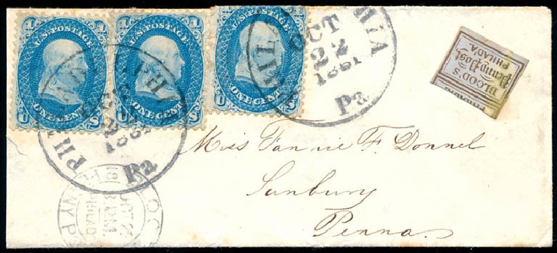 Values of US Stamps Scott 63 - 1861 1c Franklin. Schuyler J. Rumsey Philatelic Auctions, Apr 2015, Sale 60, Lot 1675