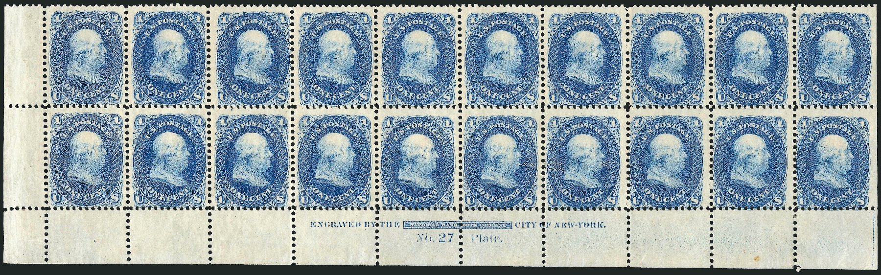 Price of US Stamps Scott Cat. #63 - 1861 1c Franklin. Robert Siegel Auction Galleries, Nov 2014, Sale 1084, Lot 3185