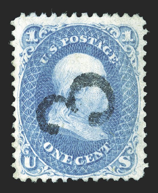 Values of US Stamp Scott Catalog # 63 - 1861 1c Franklin. Spink Shreves Galleries, Jul 2012, Sale 140, Lot 105