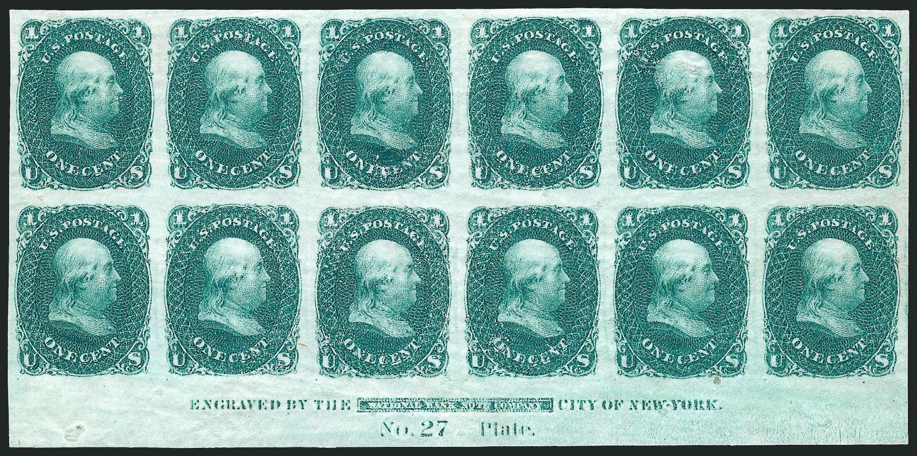 US Stamp Price Scott # 63: 1861 1c Franklin. Robert Siegel Auction Galleries, Dec 2012, Sale 1037, Lot 1102