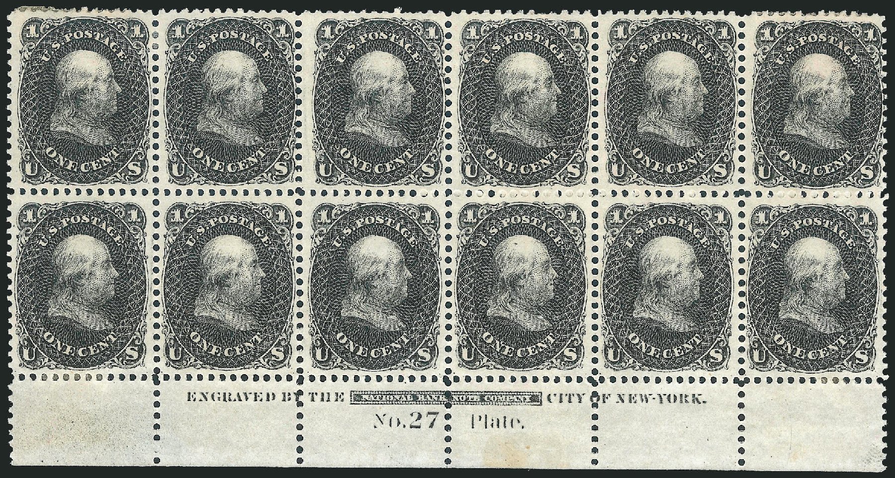 US Stamps Values Scott #63: 1c 1861 Franklin. Robert Siegel Auction Galleries, Mar 2013, Sale 1040, Lot 1032