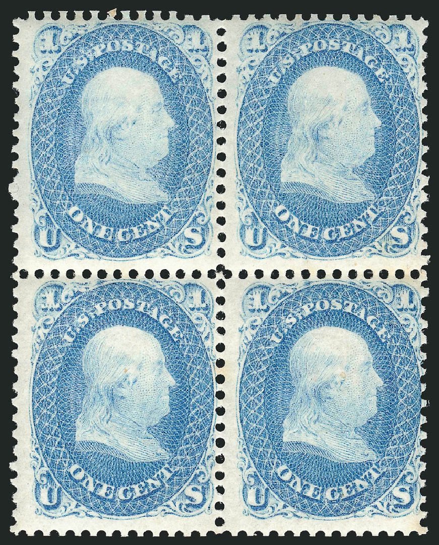 US Stamp Values Scott Cat. 63: 1c 1861 Franklin. Robert Siegel Auction Galleries, Apr 2014, Sale 1068, Lot 72