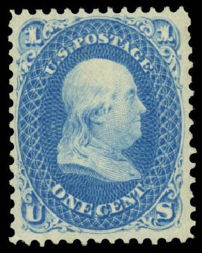 US Stamps Values Scott Cat. 63 - 1c 1861 Franklin. Daniel Kelleher Auctions, May 2014, Sale 652, Lot 143