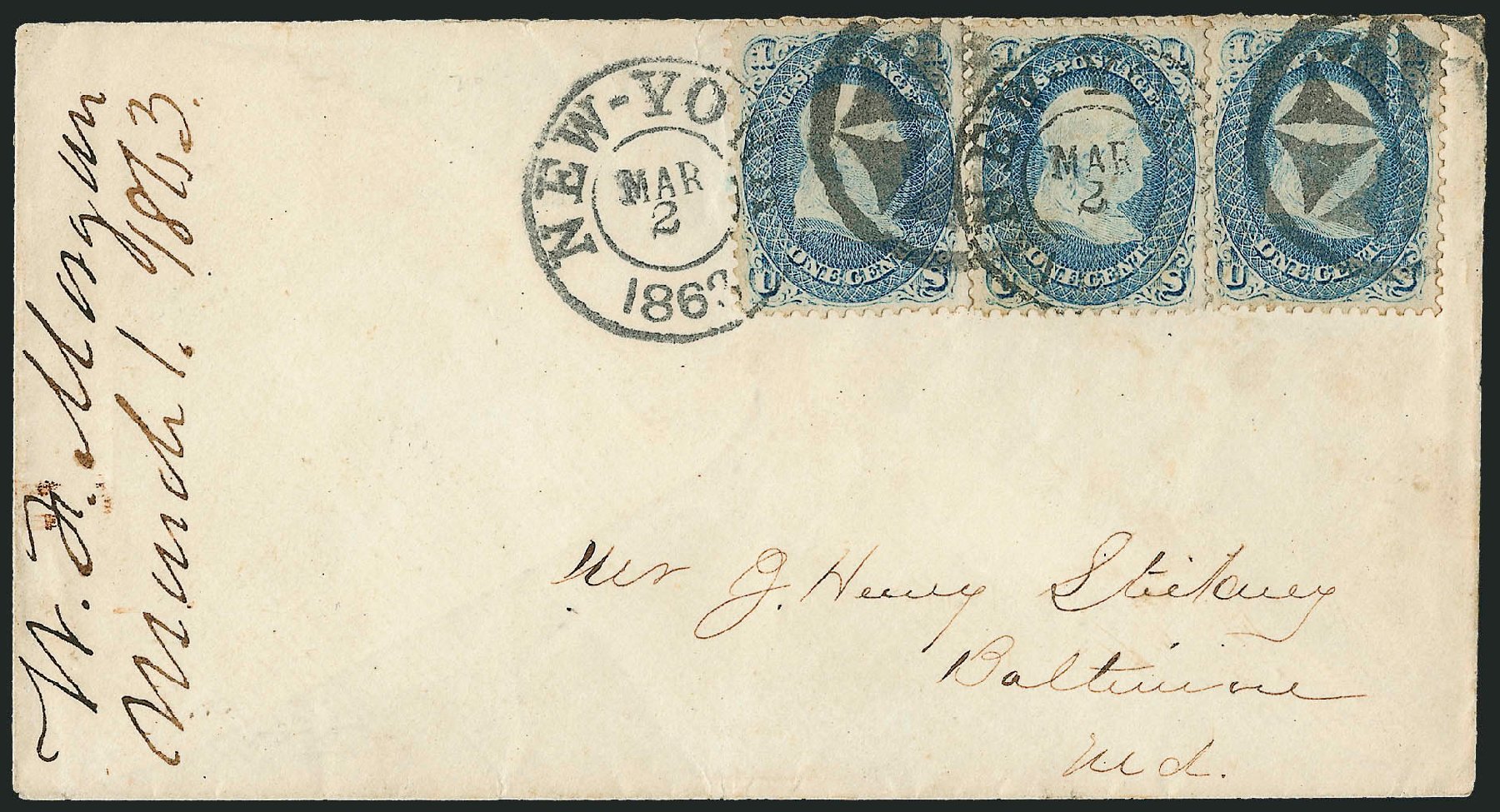 Values of US Stamps Scott Cat. 63: 1861 1c Franklin. Robert Siegel Auction Galleries, Dec 2008, Sale 964, Lot 303