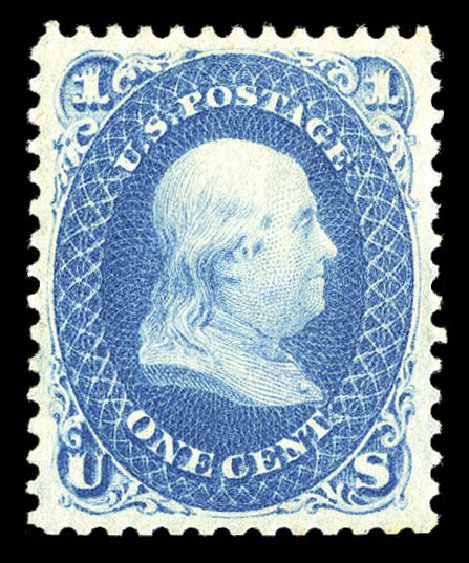 US Stamp Prices Scott Cat. # 63 - 1c 1861 Franklin. Matthew Bennett International, Sep 2012, Sale 345, Lot 86