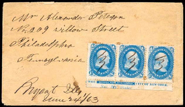 US Stamps Price Scott # 63 - 1861 1c Franklin. Schuyler J. Rumsey Philatelic Auctions, Apr 2015, Sale 60, Lot 1526