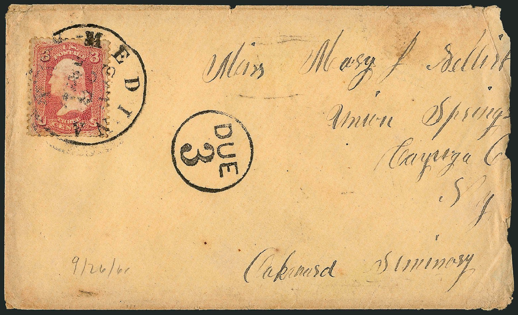 US Stamp Price Scott # 64 - 3c 1861 Washington. Robert Siegel Auction Galleries, Dec 2008, Sale 964, Lot 311