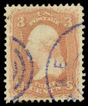 Values of US Stamp Scott Cat. #65: 3c 1861 Washington. Daniel Kelleher Auctions, Sep 2013, Sale 639, Lot 3175