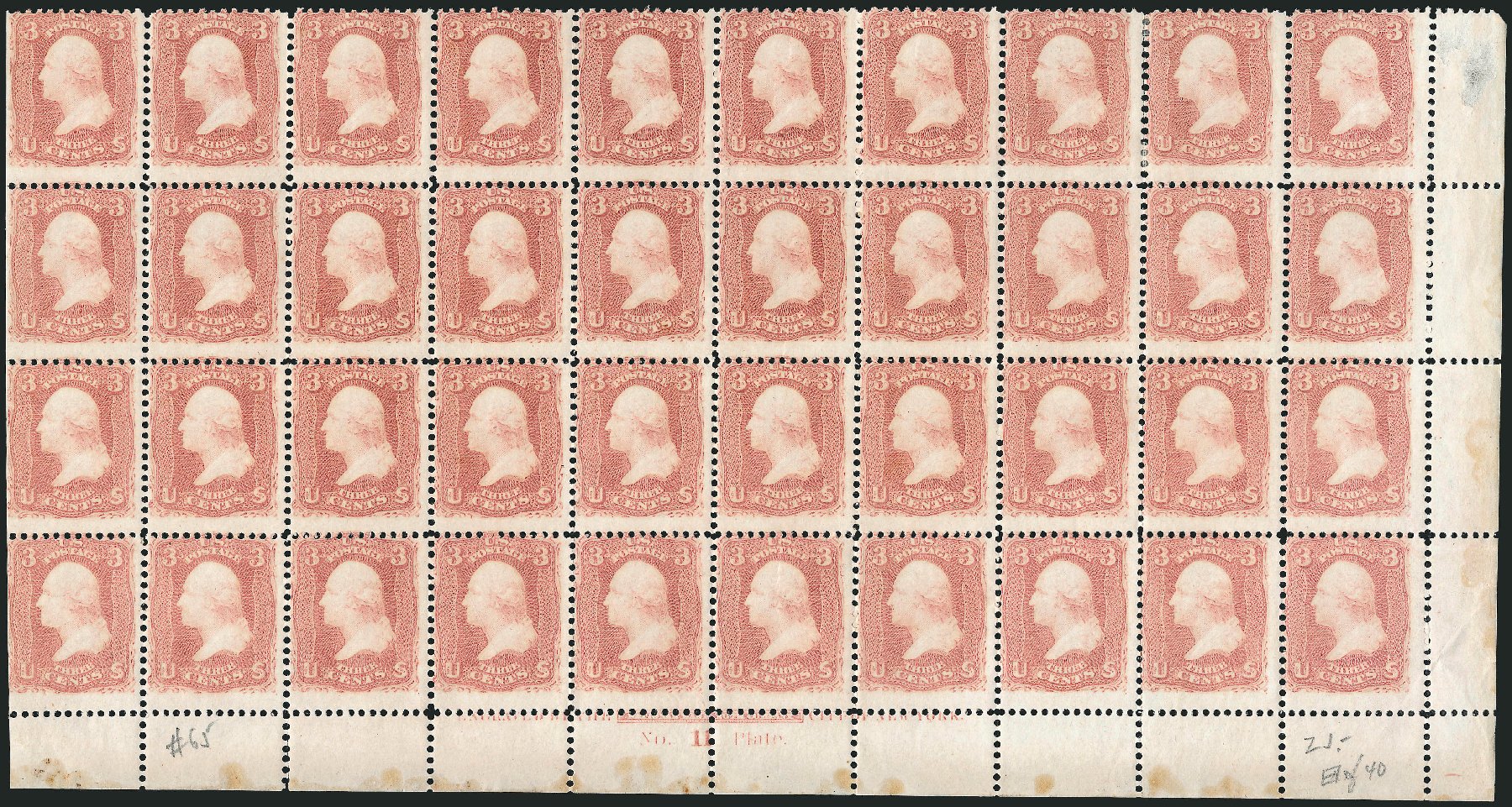 US Stamp Price Scott Catalog #65: 3c 1861 Washington. Robert Siegel Auction Galleries, Nov 2014, Sale 1084, Lot 3192