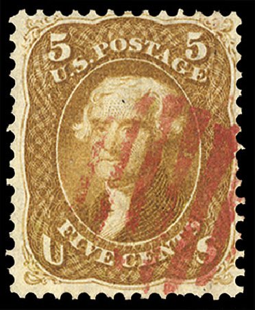 US Stamps Price Scott Catalog #67 - 5c 1861 Jefferson. Cherrystone Auctions, Jul 2013, Sale 201307, Lot 17