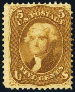 Price of US Stamps Scott Catalogue #67: 1861 5c Jefferson. Harmer-Schau Auction Galleries, Aug 2012, Sale 94, Lot 1087