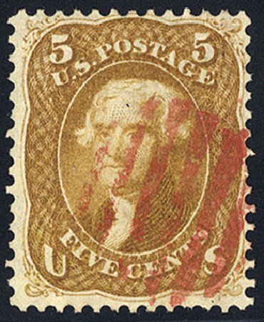 US Stamp Values Scott Catalog # 67 - 5c 1861 Jefferson. Cherrystone Auctions, Mar 2009, Sale 200903, Lot 68