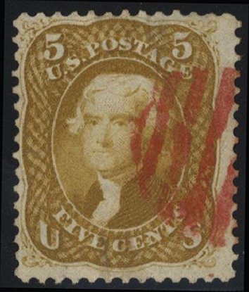 US Stamp Prices Scott Catalogue 67: 1861 5c Jefferson. Cherrystone Auctions, Mar 2008, Sale 200803, Lot 100