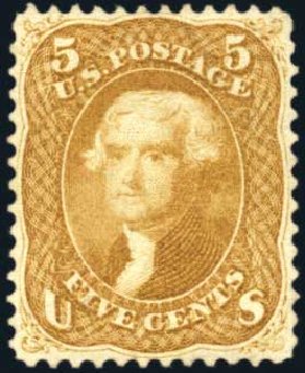 Price of US Stamps Scott Catalogue 67 - 1861 5c Jefferson. Harmer-Schau Auction Galleries, Feb 2010, Sale 84, Lot 1331
