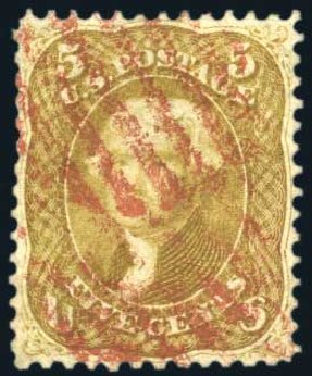 US Stamp Price Scott Catalogue 67 - 5c 1861 Jefferson. Harmer-Schau Auction Galleries, Aug 2011, Sale 90, Lot 1184