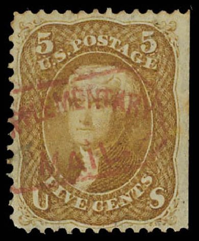 Value of US Stamps Scott # 67 - 5c 1861 Jefferson. Daniel Kelleher Auctions, Oct 2011, Sale 626, Lot 84