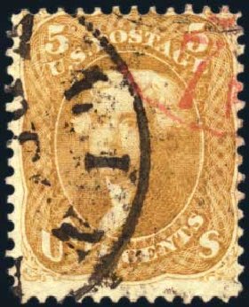Value of US Stamps Scott Catalogue #67 - 1861 5c Jefferson. Harmer-Schau Auction Galleries, Oct 2010, Sale 87, Lot 115