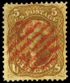 US Stamps Values Scott Cat. # 67: 5c 1861 Jefferson. Harmer-Schau Auction Galleries, Feb 2012, Sale 92, Lot 865