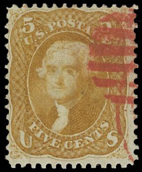 Value of US Stamps Scott Cat. 67: 5c 1861 Jefferson. Daniel Kelleher Auctions, Jan 2012, Sale 628, Lot 245