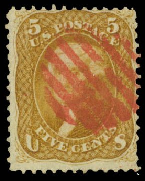 US Stamp Value Scott Catalog 67: 1861 5c Jefferson. Daniel Kelleher Auctions, May 2015, Sale 669, Lot 2505