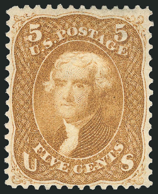 US Stamps Values Scott Cat. #67 - 1861 5c Jefferson. Robert Siegel Auction Galleries, Jun 2009, Sale 973, Lot 72