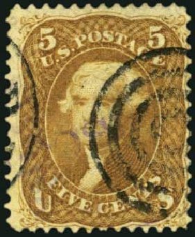 Value of US Stamps Scott # 67 - 5c 1861 Jefferson. Harmer-Schau Auction Galleries, May 2012, Sale 93, Lot 263