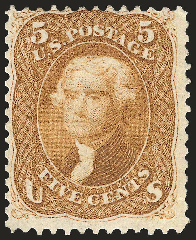 US Stamp Values Scott Catalog #67 - 1861 5c Jefferson. Robert Siegel Auction Galleries, Jun 2009, Sale 975, Lot 1253