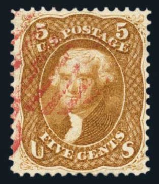Prices of US Stamps Scott Catalog # 67 - 5c 1861 Jefferson. Harmer-Schau Auction Galleries, Aug 2014, Sale 102, Lot 1706
