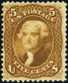 US Stamp Values Scott Catalog 67 - 5c 1861 Jefferson. Harmer-Schau Auction Galleries, Aug 2012, Sale 94, Lot 1086