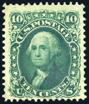 Values of US Stamp Scott Catalog #68: 1861 10c Washington. Harmer-Schau Auction Galleries, Feb 2010, Sale 84, Lot 1333