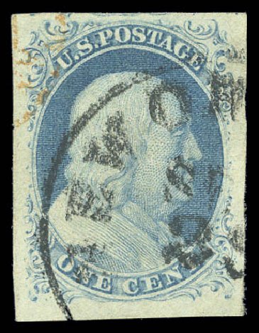 Cost of US Stamp Scott Cat. # 7 - 1c 1851 Franklin. Matthew Bennett International, Sep 2010, Sale 331, Lot 327