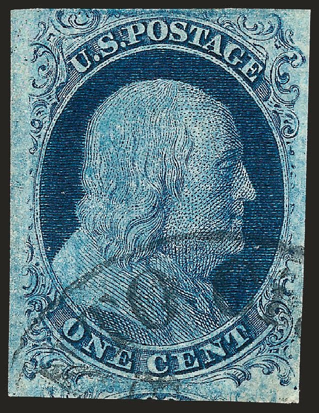 US Stamps Values Scott Catalog #7: 1851 1c Franklin. Robert Siegel Auction Galleries, Oct 2008, Sale 963, Lot 167