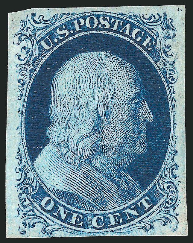 US Stamps Values Scott 7 - 1851 1c Franklin. Robert Siegel Auction Galleries, Sep 2010, Sale 994, Lot 987