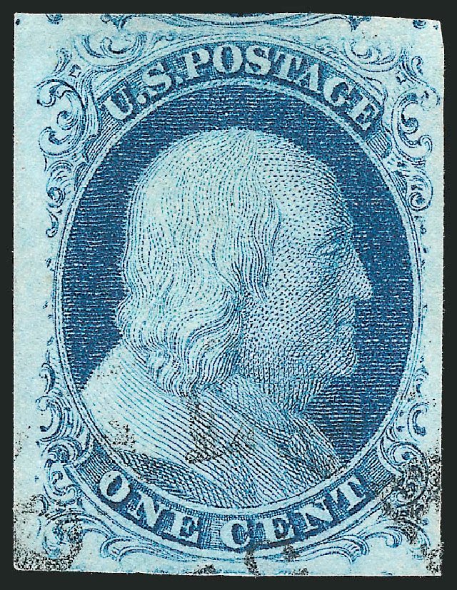 US Stamp Value Scott Catalogue # 7: 1851 1c Franklin. Robert Siegel Auction Galleries, Dec 2010, Sale 998, Lot 347