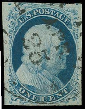 US Stamp Values Scott # 7: 1851 1c Franklin. H.R. Harmer, Jun 2013, Sale 3003, Lot 1028