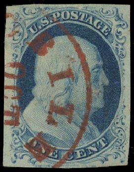 Costs of US Stamp Scott Catalogue #7: 1851 1c Franklin. Daniel Kelleher Auctions, Jan 2012, Sale 628, Lot 208