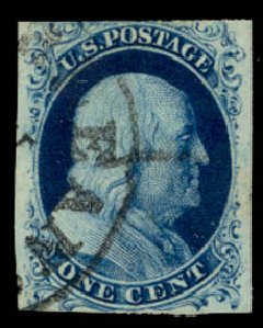 US Stamps Values Scott Catalog 7: 1c 1851 Franklin. Daniel Kelleher Auctions, Sep 2014, Sale 655, Lot 148