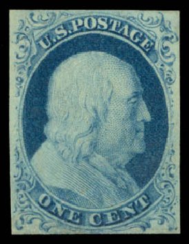 US Stamps Value Scott Catalog #7 - 1c 1851 Franklin. Daniel Kelleher Auctions, Dec 2014, Sale 661, Lot 18