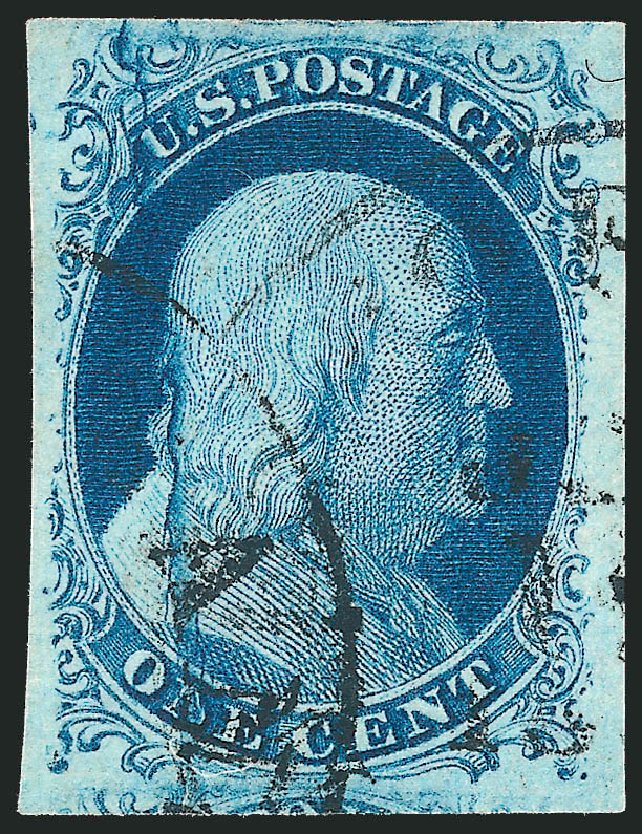 US Stamp Value Scott Catalogue #7 - 1851 1c Franklin. Robert Siegel Auction Galleries, Dec 2011, Sale 1017, Lot 78
