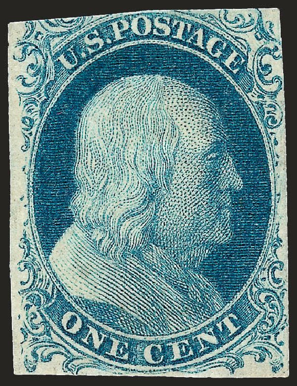 US Stamps Value Scott Catalog # 7: 1851 1c Franklin. Robert Siegel Auction Galleries, Sep 2008, Sale 962, Lot 2228