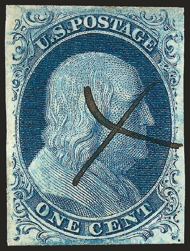US Stamp Value Scott Catalog # 7: 1c 1851 Franklin. Robert Siegel Auction Galleries, Oct 2008, Sale 963, Lot 168