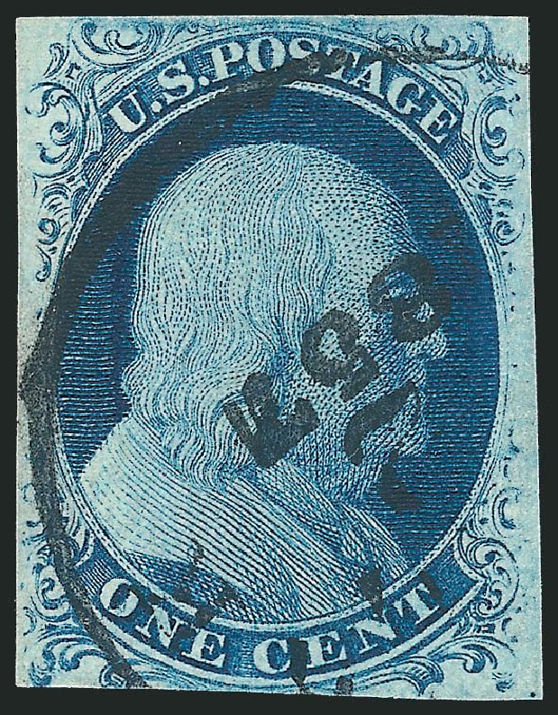 US Stamp Value Scott Catalog # 7: 1c 1851 Franklin. Robert Siegel Auction Galleries, Sep 2010, Sale 994, Lot 1038