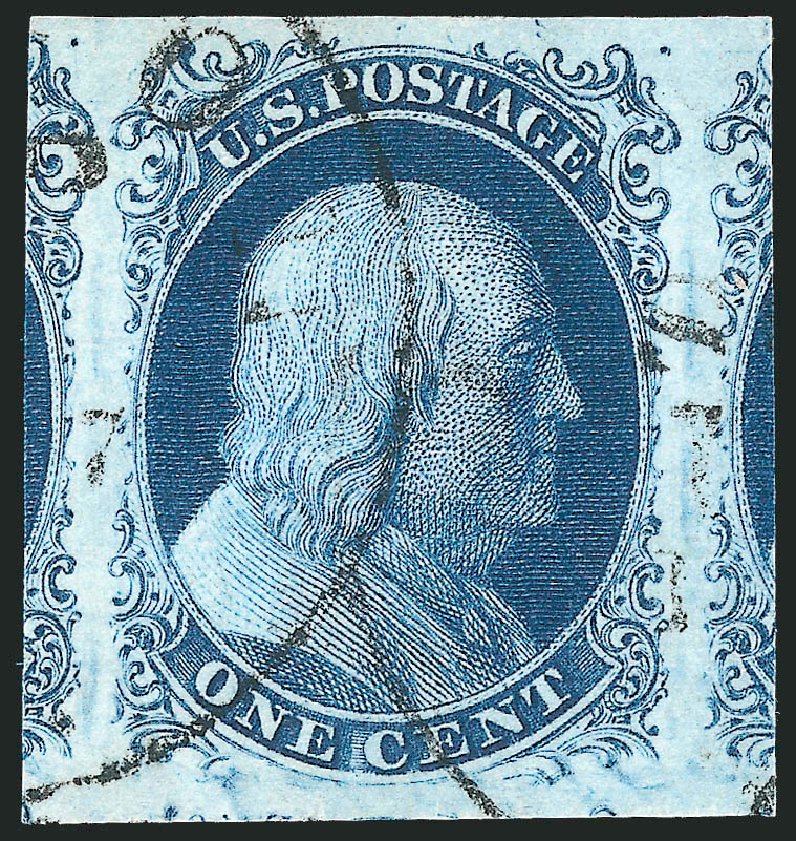 US Stamps Prices Scott Cat. #7: 1851 1c Franklin. Robert Siegel Auction Galleries, Sep 2010, Sale 994, Lot 1098