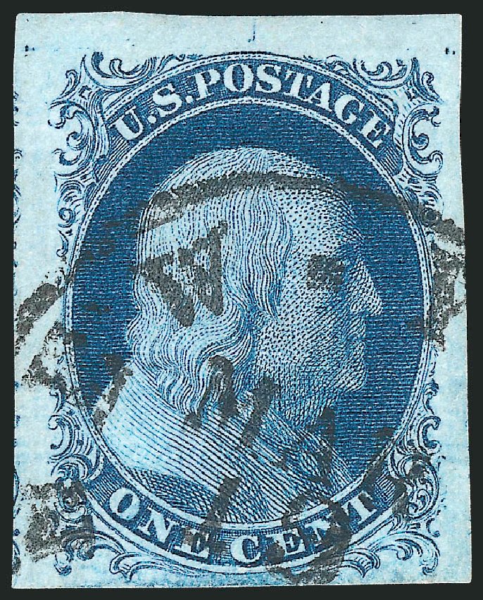 US Stamps Value Scott Catalogue #7: 1851 1c Franklin. Robert Siegel Auction Galleries, Dec 2010, Sale 998, Lot 398