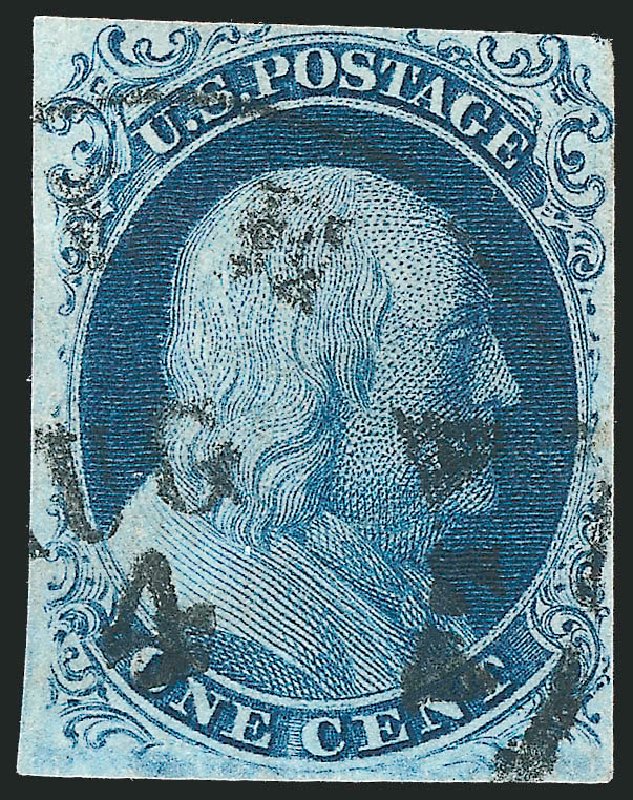 US Stamps Values Scott Catalog # 7 - 1851 1c Franklin. Robert Siegel Auction Galleries, Dec 2010, Sale 998, Lot 428