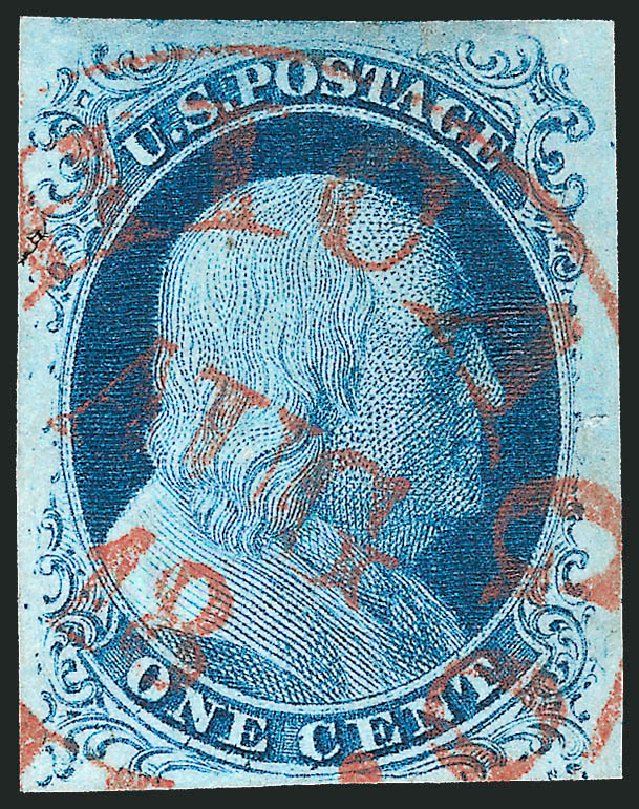 US Stamp Value Scott Catalogue 7: 1c 1851 Franklin. Robert Siegel Auction Galleries, Dec 2010, Sale 998, Lot 8