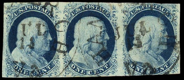 US Stamp Value Scott Catalog #7: 1851 1c Franklin. Daniel Kelleher Auctions, Dec 2012, Sale 633, Lot 349