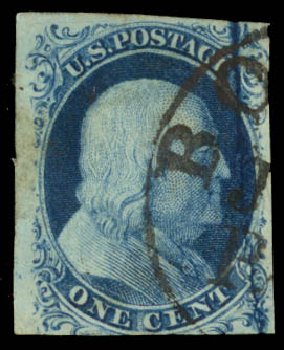 US Stamp Value Scott #7 - 1851 1c Franklin. Daniel Kelleher Auctions, Sep 2014, Sale 655, Lot 149