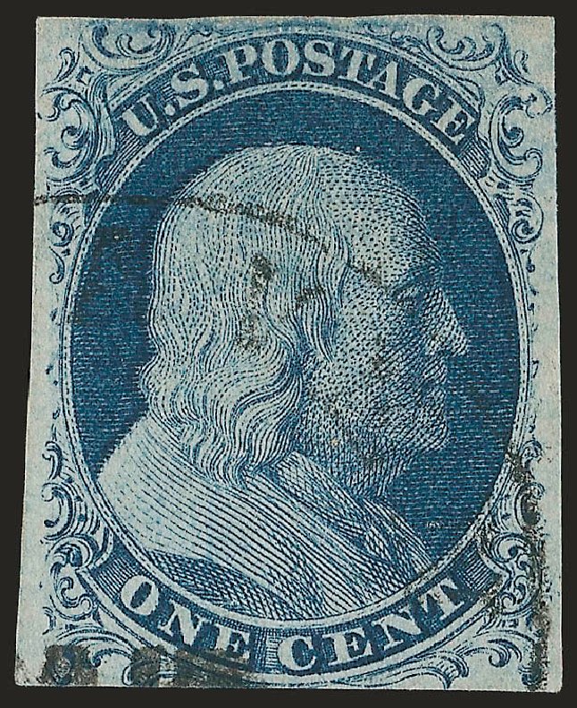 US Stamp Values Scott Catalog #7 - 1851 1c Franklin. Robert Siegel Auction Galleries, Jun 2009, Sale 975, Lot 1109