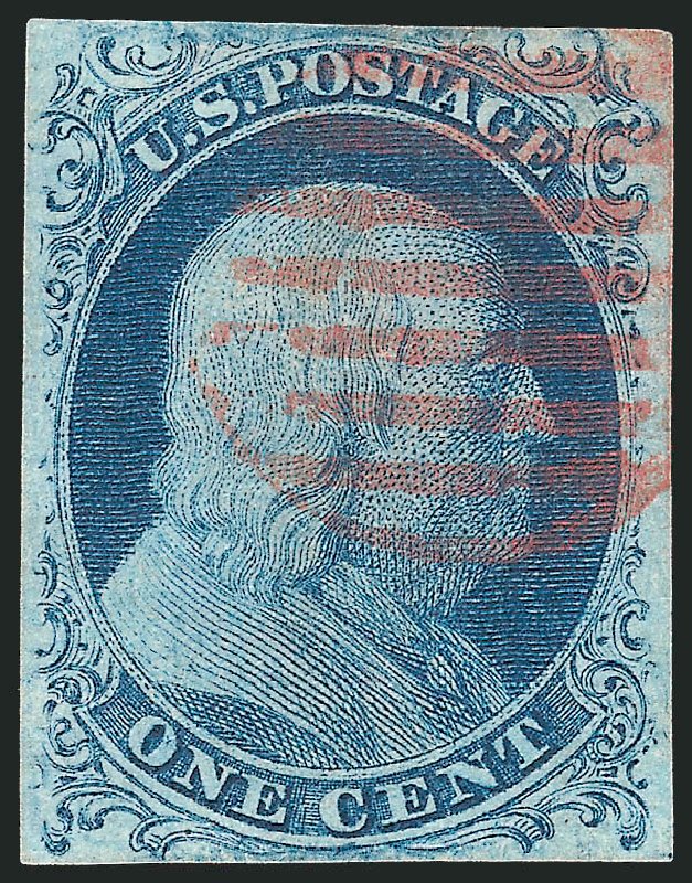 US Stamp Values Scott #7 - 1851 1c Franklin. Robert Siegel Auction Galleries, Sep 2010, Sale 994, Lot 1039